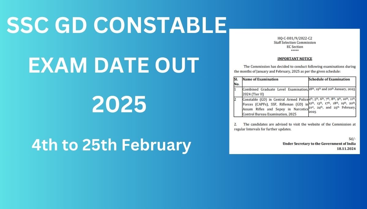 SSC GD 2025 Exam Date Announced